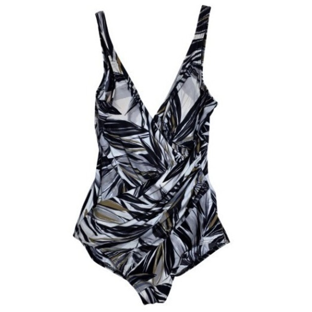 Miraclesuit Escape Palm Print One Piece Swimsuit Women Size 12 Blk/White Good - Picture 3 of 6